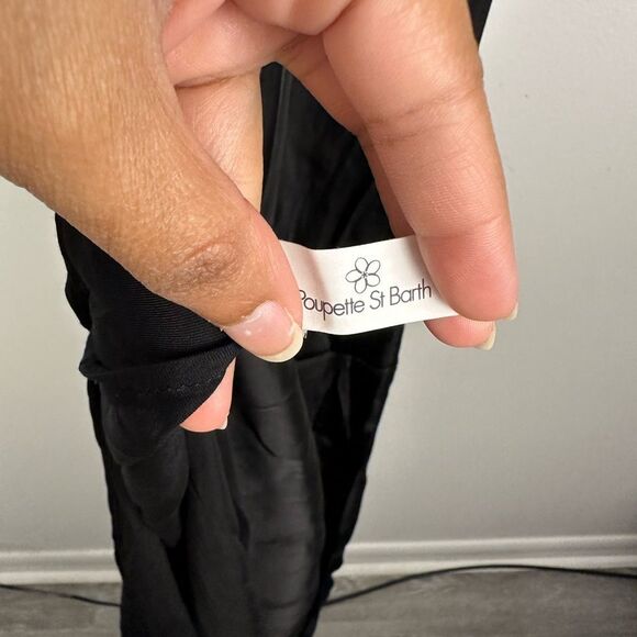 Poupette St Barth Black Satin Embroidered Floral Side Slit Maxi Resort Dress - Picture 10 of 10